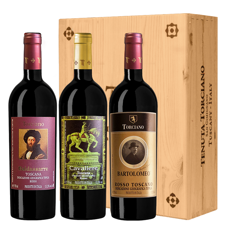 Bartolomeo 2019, Baldassarre 2019 & Cavaliere 2019 Gift Case Tuscan Blend Superior included Wooden Case